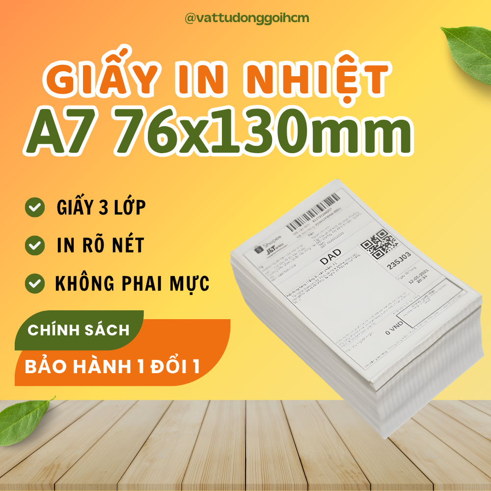 Giấy In Nhiệt A7 76x130mm 3 Lớp In Nét, Dán Dễ, Chống Nước - In Đơn Shopee, TMĐT