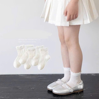 Set 5 đôi Tất Lưới cho bé gái bèo nhún đính nơ màu trắng