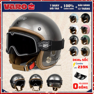 [Tặng Lưỡi Trai] Mũ Bảo Hiểm 3/4 Nam/ Nữ VARO Classic Viền Chỉ Chính Hãng - Nón Bảo Hiểm Nam Nữ Mix Kính Goggle