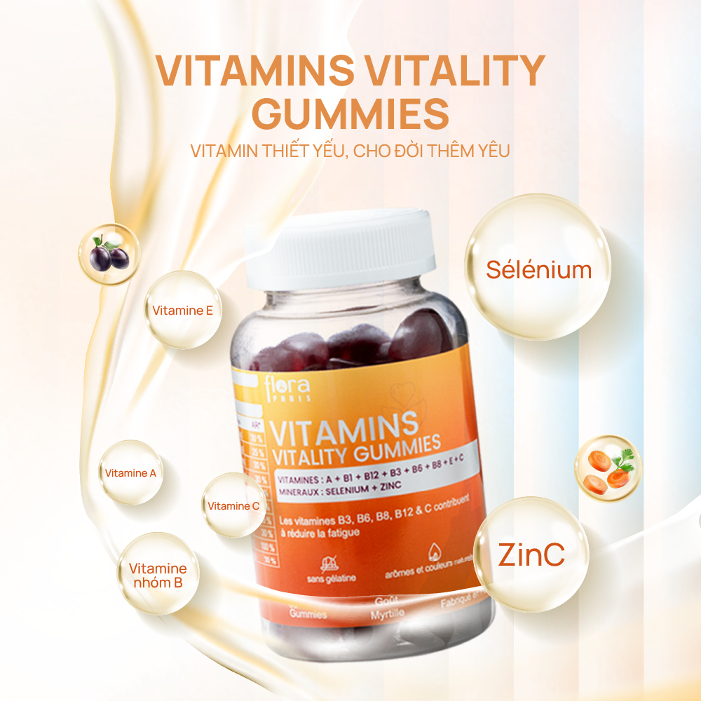 KẸO DẺO VITAMINS VITALITY GUMMIES 60 viên - Bổ sung vitamin A, vitamin nhóm B (B3, B6, B8, B12) và C