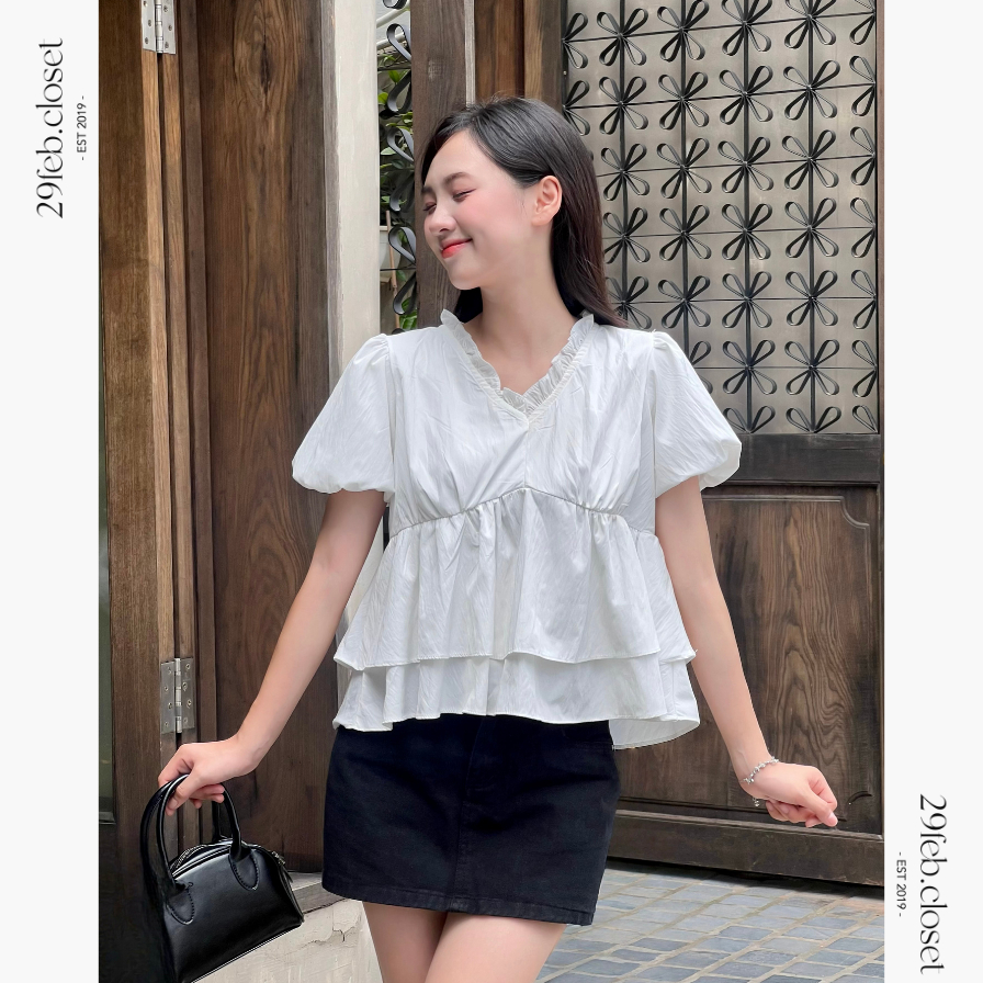 Áo kiểu nữ cổ tim hai tầng bèo nhún tay bồng, Áo babydoll cổ bèo gấu dễ thương thời trang hè -A562 - 29feb.closet | BigBuy360 - bigbuy360.vn
