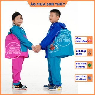    HÀNG SỊN Áo mưa bộ trẻ em Sơn Thủy có lưng che cặp   bộ áo mưa dễ thương bằng PVC cao cấp an toàn cho bé trai bé gái 
