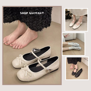 Giày Lolita Búp Bê Nữ, Giày Mary Jane Phối Nơ Đế Bệt Đủ Màu Đen Nâu Kem Xám Bạc || Mã N02