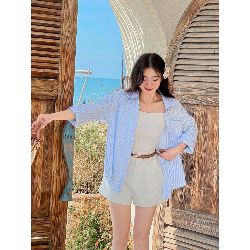 Áo NORAH - Áo sơ mi sọc vạt bầu tay dài