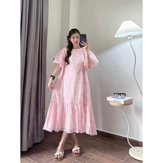 [MinnStudio] Váy voan tơ, Váy babydoll xinh công sở dáng dài thêu hoa tay bồng đuôi cá mặc dự tiệc đi chơi