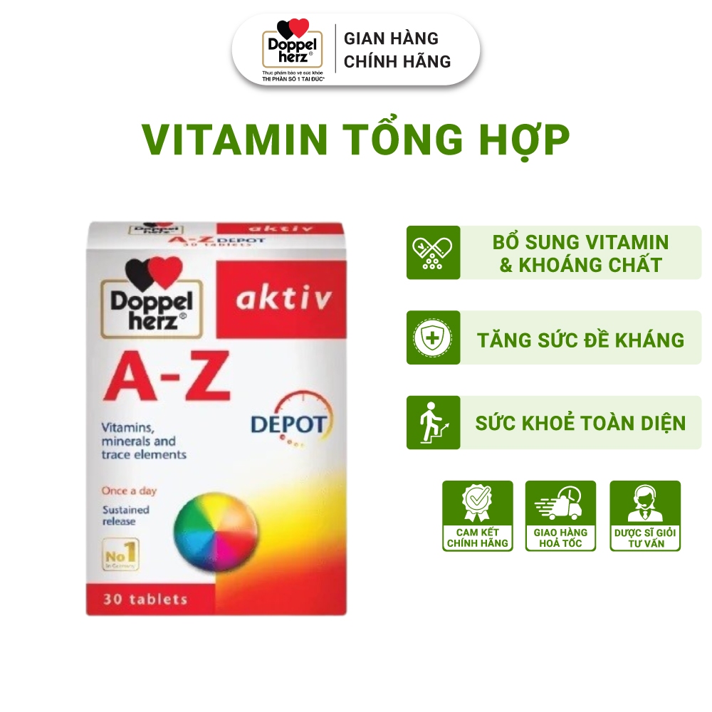 Vitamin Tổng Hợp Doppelherz Aktiv A-Z Depot - Dành Cho Trẻ Trên 10 Tuổi & Người Lớn 30 Viên/Hộp