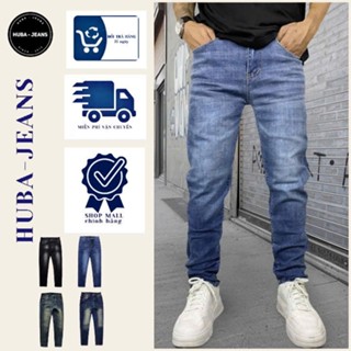 Quần jean nam HUBA-JEANS co giãn xanh bạc trơn Menswear Pants Có Túi quần purple khôngrách