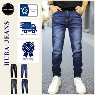 Quần jean nam HUBA-JEANS co giãn xanh ĐẬM trơn Menswear Pants Có Túi quần purple khôngrách