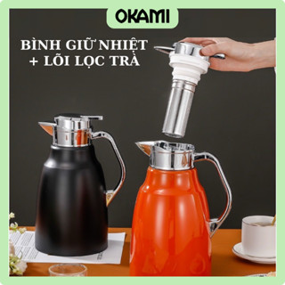 Bình giữ Nhiệt, Phích Giữ Nhiệt Kèm Lõi Lọc Trà Inox 304 OKAMI - Giữ Nhiệt Nóng/Lạnh Đến 36H Dung tích.1.8L Hàng Cao Cấp
