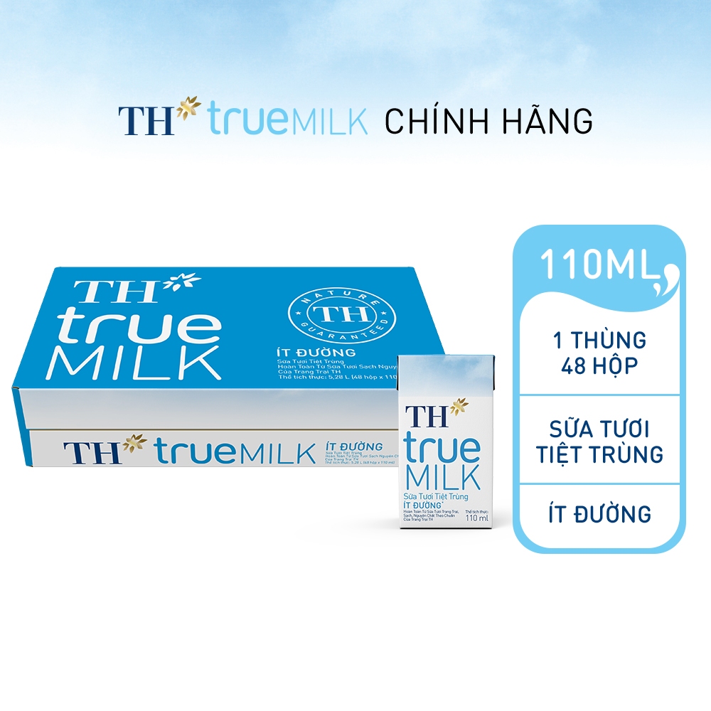 [LIVE STREAM] Thùng 48 hộp sữa tươi tiệt trùng TH true MILK ít đường 110 ml (110 ml x 48)