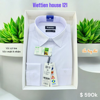 Áo sơ mi trắng Việt Tiến chính hãng dài tay form reguler vạt bầu