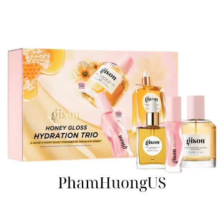 set gisou honey gloss hydration trio 3pcs - Set dưỡng tóc- dưỡng môi Gisou mật ong