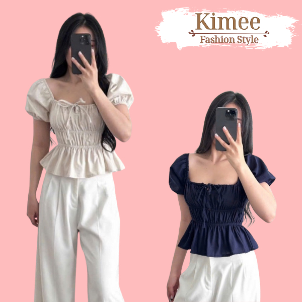 Áo kiểu cổ vuông tay bồng vintage bo eo tôn dáng tiểu thư xinh xắn A205-KIMEE HOUSE