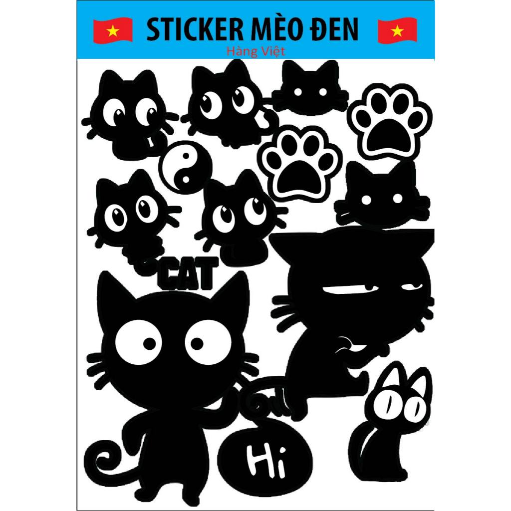 {Set A4} Sticker Mèo Đen Cute Decal Nhựa Chống Nước - Nhãn Dán Mèo Đen Dễ Thương
