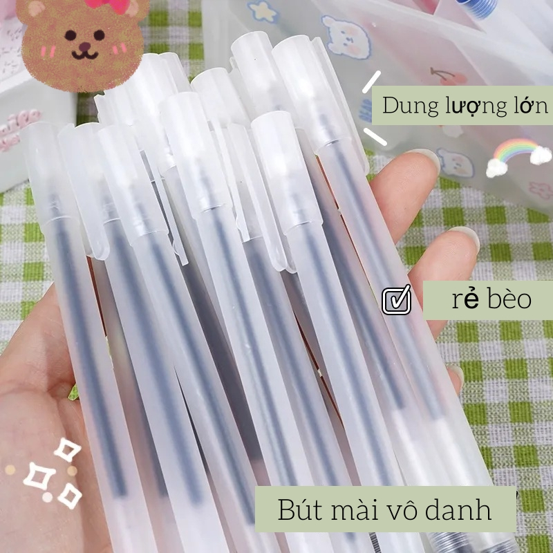Bút Bi 0.5mm Mờ Trong - 3 Màu Xanh/Đen/Đỏ - Bút Chép Kinh Mực Lâu - Dành Cho Học Sinh & Văn Phòng