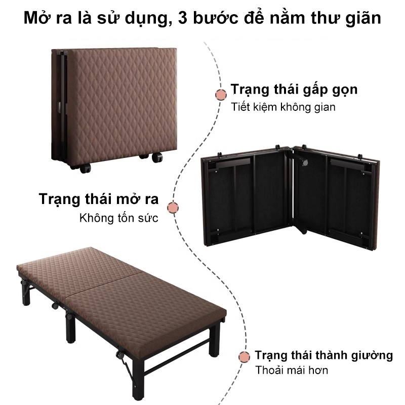 XUXU Giường gấp gon màu cà phê có thể ghép nối  Mút ngọc trai dày 3CM, mềm mại và êm ái | BigBuy360 - bigbuy360.vn