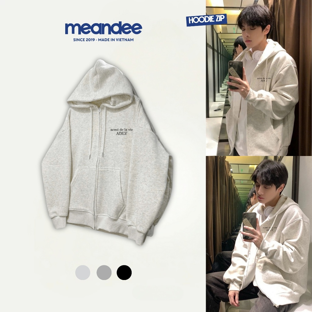 Áo Khoác Hoodie Nam Nữ Meandee Hoodie Zip Nỉ Lót Lông, Bông Dày Form Rộng Màu Đen, Xám Local Brand - KNAD1