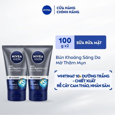 Bộ 2 Sữa Rửa Mặt NIVEA MEN Bùn Khoáng Sáng Da | Mờ Thâm Mụn (100g/150g) - 81775x2/83981x2