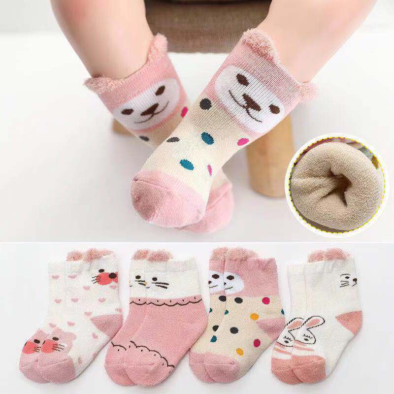 Set 4 Đôi Tất Len Xù Cho Bé Mùa Đông 0-3 Tuổi Tai Xù T64