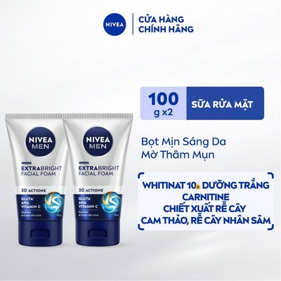 Bộ 2 Sữa Rửa Mặt NIVEA MEN Bọt Mịn Giúp Sáng Da | Mờ Thâm Mụn (100g/150g) - 88836x2/83980x2