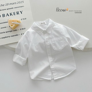  Áo sơ mi dài tay cho bé trai Beemo cổ đức phối túi ngực vải thô lụa cho bé đi học đi chơi thoải mái vận động 5265ADB 