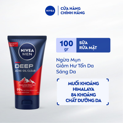 Sữa Rửa Mặt NIVEA MEN Deep Muối Himalaya Ngừa Mụn | Sáng Da 100g / Sữa Rửa Mặt Nam - 88521
