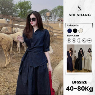[Thêm màu] Set thiết kế Shi Shang, áo sơ mi buộc nơ eo phối chân váy xoè có Bigsize