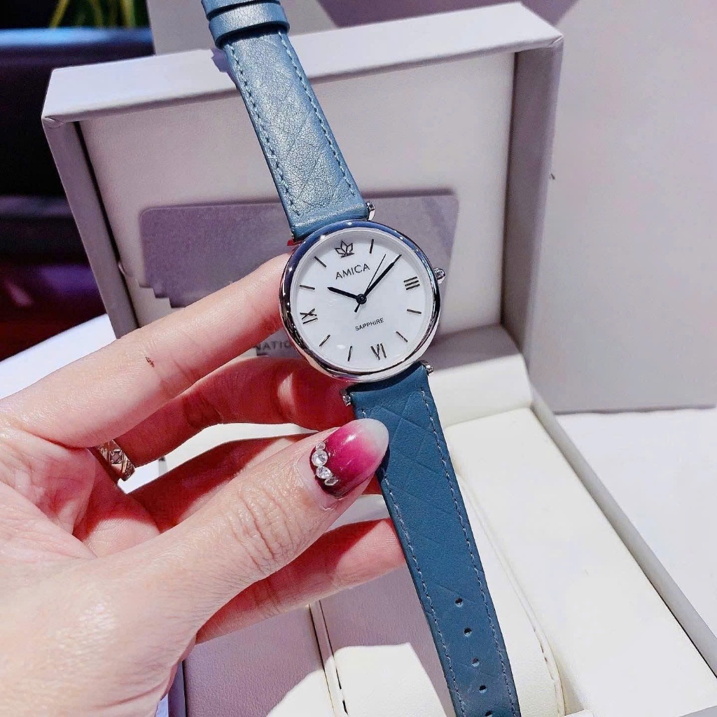 Đồng hồ nữ dây da Amica Quartz A018