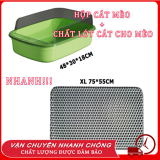  【Bộ Siêu Tiết Kiệm khay cát cho mèo +Thảm hứng cát mèo Bộ siêu tiết kiệm Thảm lót cát mèo EVA hai lớp siêu dày 