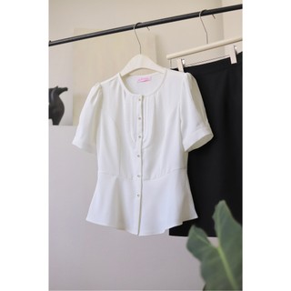 Áo kiểu nữ đan châu 6183,vải công anh,màu trắng,size S M L XL 2XL