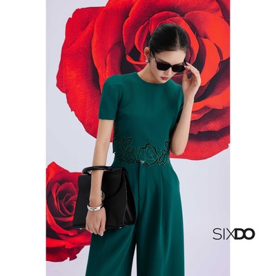 Quần nữ xanh ống rộng SIXDO (Dark Green Woven Loose Pants)