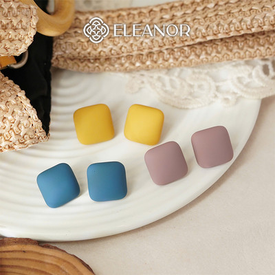 Bông tai nữ chuôi bạc 925 Eleanor Accessories hình vuông trơn phụ kiện trang sức khuyên tai 10164