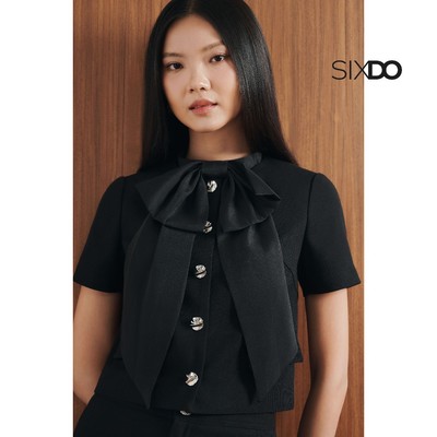 Áo vest đen nơ cổ dáng ngắn SIXDO (Black Bowtie Raw Vest)