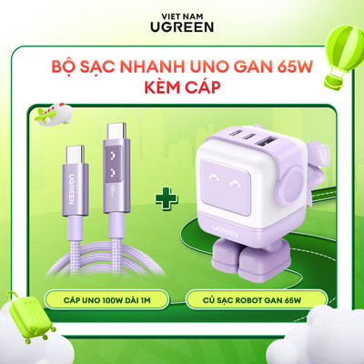Bộ sạc nhanh Ugreen Robot 30W/65W kèm cáp USB-C 60W/100W dành cho iP15, iP16 - Bảo hành 18 tháng 1 đổi 1 - 95169HSR