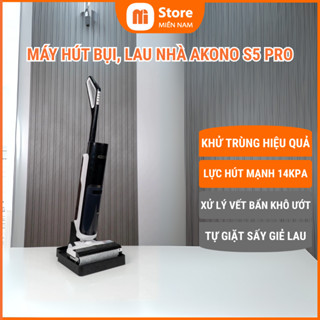 Máy hút bụi lau sàn khô ướt Akono S5 pro, Lực hút mạnh mẽ 14000Pa, tự động giặt và sấy khô giẻ lau