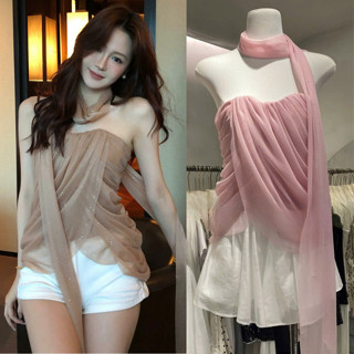  Áo Cúp Ngực Trễ Vai Chéo tà Bánh bèo   kèm Khăn cổ   MELLYSTORE Cao Cấp Đẹp Quyến Rũ ,Sang Trọng 