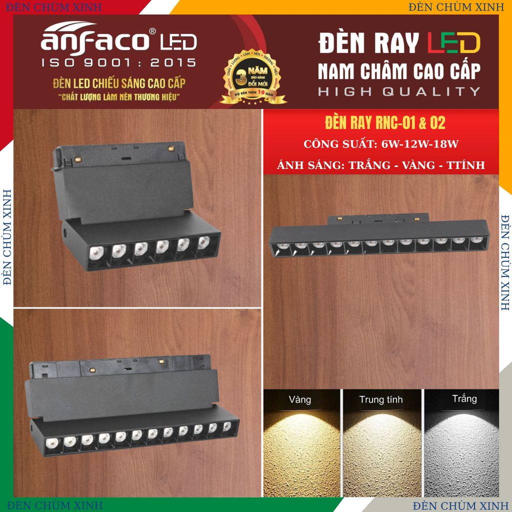 [ ĐÈN CHÙM XINH ] Đèn ray, đèn led ray nam châm chính hãng ANFACO RNC-01/6W/12W & RNC-02/6W/12W/18W