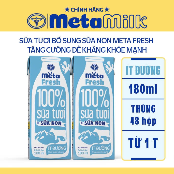 Thùng sữa tươi Meta Fresh ít đường Nutricare - sữa non tăng cường miễn dịch (48 Hộp)