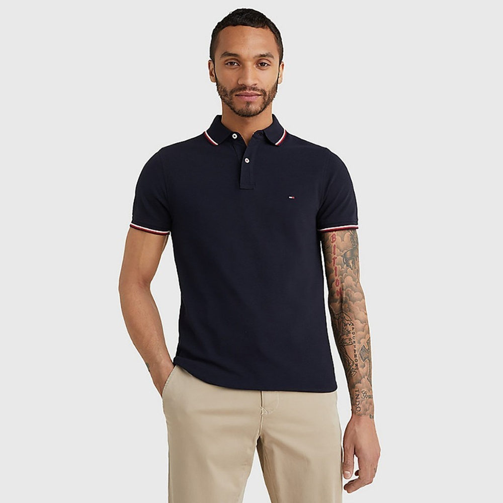 TOMMY HILFIGER - Áo Polo Nam Tay Ngắn Core Tommy Tipped Slim Polo MW0MW13080