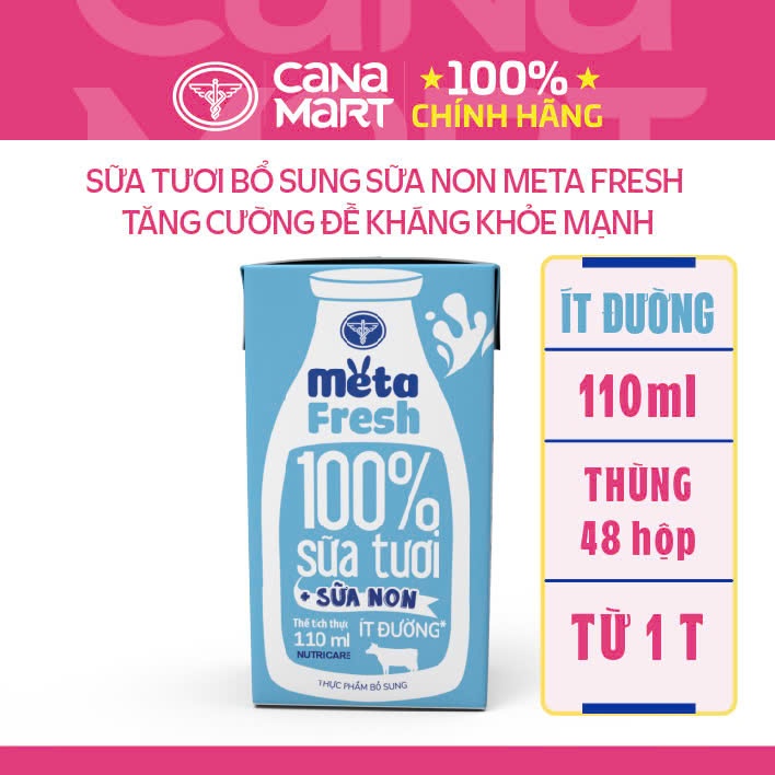 Thùng 48 hộp sữa tươi Nutricare Meta Fresh Ít Đường sữa non tăng cường miễn dịch (110ml)