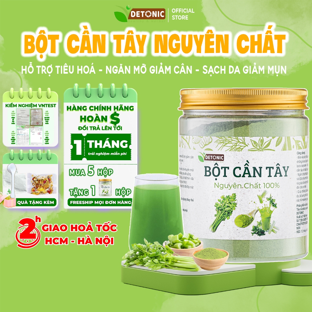 Bột cần tây nguyên chất DETONIC bổ sung chất xơ, uống đẹp da giảm mụn, tốt cho hệ tiêu hoá, hỗ trợ giảm cân giữ dáng