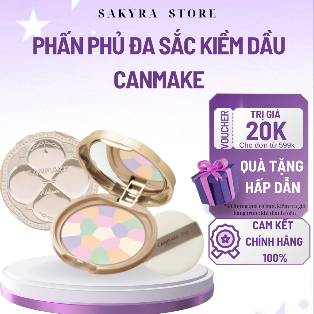 Phấn phủ đa sắc kiềm dầu Canmake Marshmallow Finish Powder Abloom chỉnh sắc tố da, nâng tone da Nhật Bản SPF19/PA++- 4g