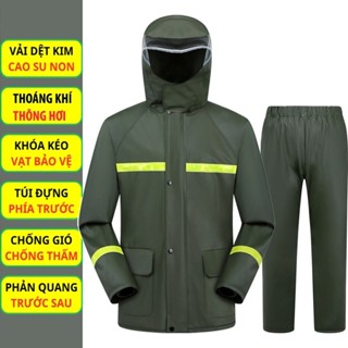 Bộ Áo Mưa Nam Nữ Chống Thấm Vải Dệt Kim Cao Su Non | Mềm Mại, Phản Quang An Toàn, Đi Mưa Chống Gió Hiệu Quả
