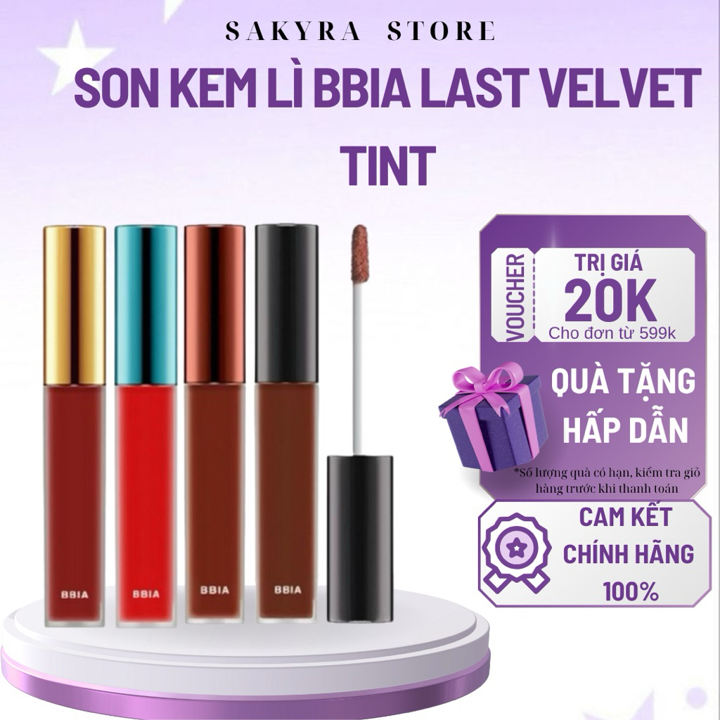 Son kem Bbia Last Velvet Lip Tint đủ bảng màu, mịn lì lâu trôi không gây khô môi