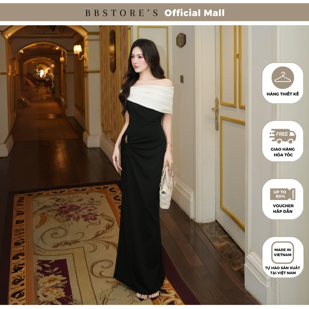[BBSTORE'S] Đầm Body Tiệc Thun Dài Cúp Ngực Choàng Rời Kèm Tag Cài - D4495A
