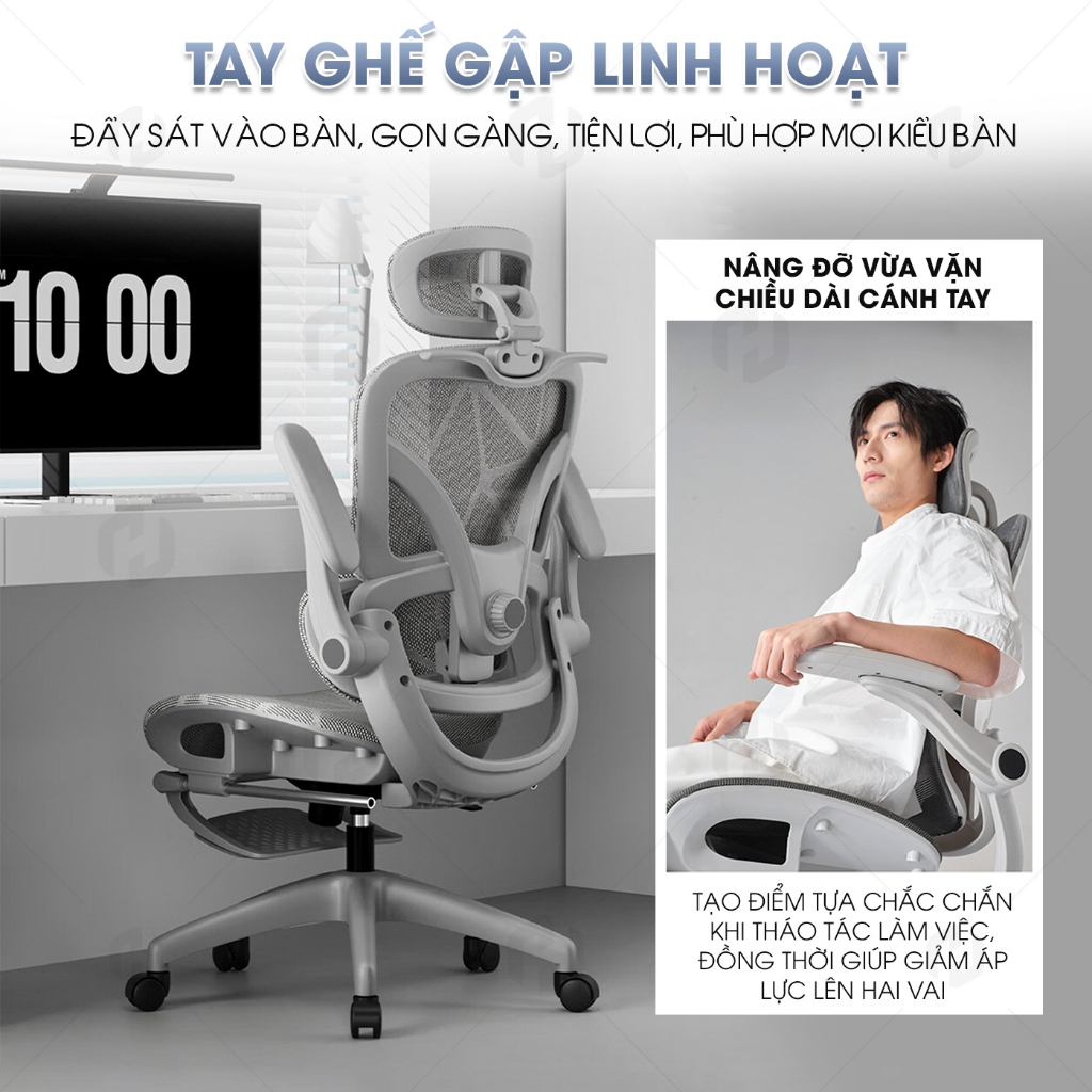 Ghế Công Thái Học HTD 927 Pro Full Lưới Ngả Lưng Có Gác Chân - Ghế Xoay Ergonomic Tựa Đầu 6D