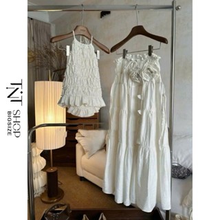 SET NÀNG THƠ BIGSIZE ÁO YẾM NHÚN TẦNG CHÂN VÁY ĐŨI ĐÍNH HOA DÁNG DÀI XÒE [TNT SHOP BIGSIZE 60KG 90KG]