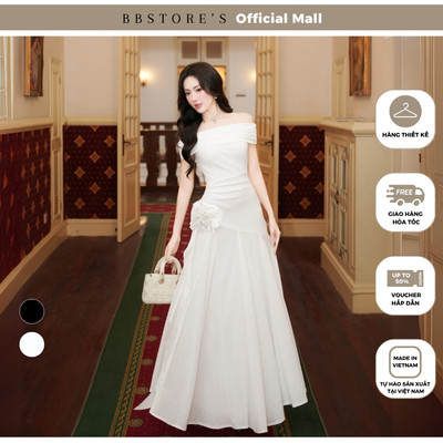 BBSTORE'S Đầm Trễ Vai Tiệc Thun Dài Kết Hoa 3D Tùng Xòe Rã Mảnh - D4494A