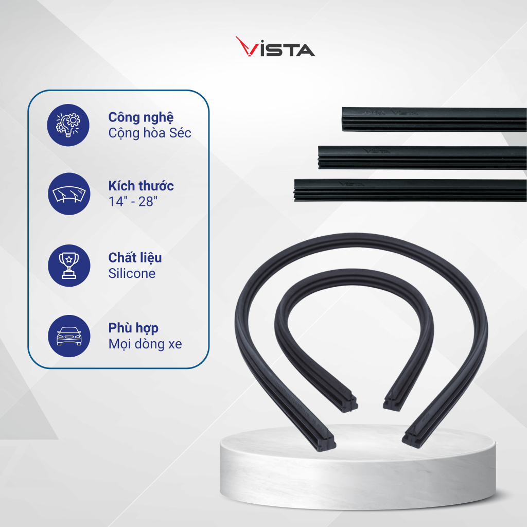 Bộ Phận Của Cần Gạt Nước Ô Tô: Lưỡi Gạt Nước Mưa Chất Liệu Silicon - Thương Hiệu VISTA - Siêu Sạch - Dễ Tháo Lắp