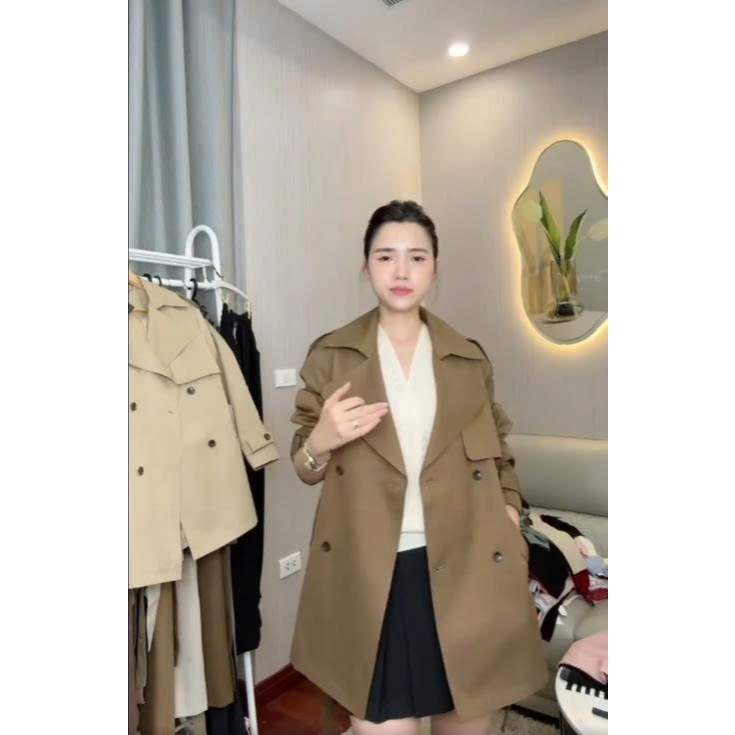 HOT TREND | Áo Khoác Kaki Măng Tô Nữ Dài Tay Dáng Lửng | Áo Vest Cổ Bẻ Phong Cách Hàn Quốc